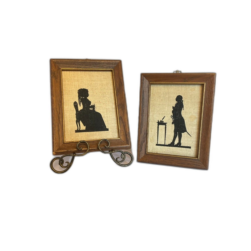 Vintage Kay Dee Handprints Silhouettes Linen art background framed must see - Picture 2 of 6
